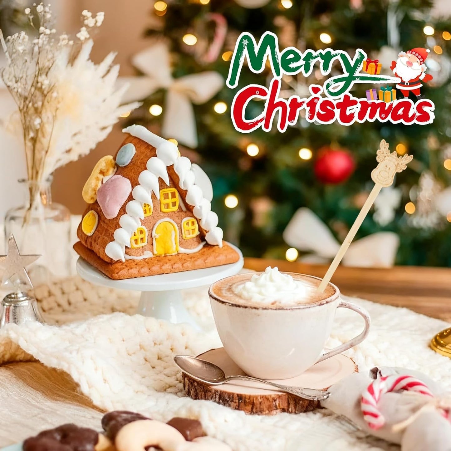 60 PCS Christmas Bamboo Coffee Blender 7 Inch Bamboo Blender Cocktail Blender Biodegradable Disposable Drink Mixer for Christmas Office Milk Cocktail Tea Party Supplies (50)