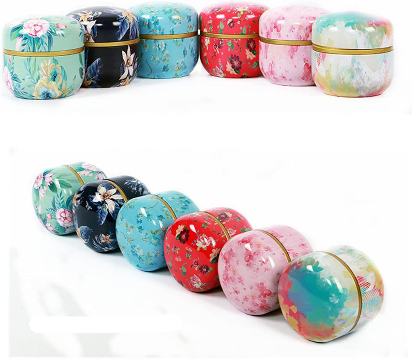 HAN SHENG 6 Pcs Airtight Tea Storage Tins 10 OZ, Vintage Style Food Containers for Loose Leaf Tea & Herbs, Coffee Beans, Spices, Sugar - Floral Embossed Design