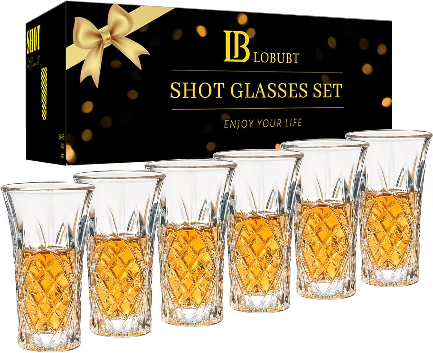 6 Pack Shot Glass Bulk Set with Heavy Base 2 OZ Small Shot Cups for Vodka, Whiskey, Tequila, Espresso, Liquor Set