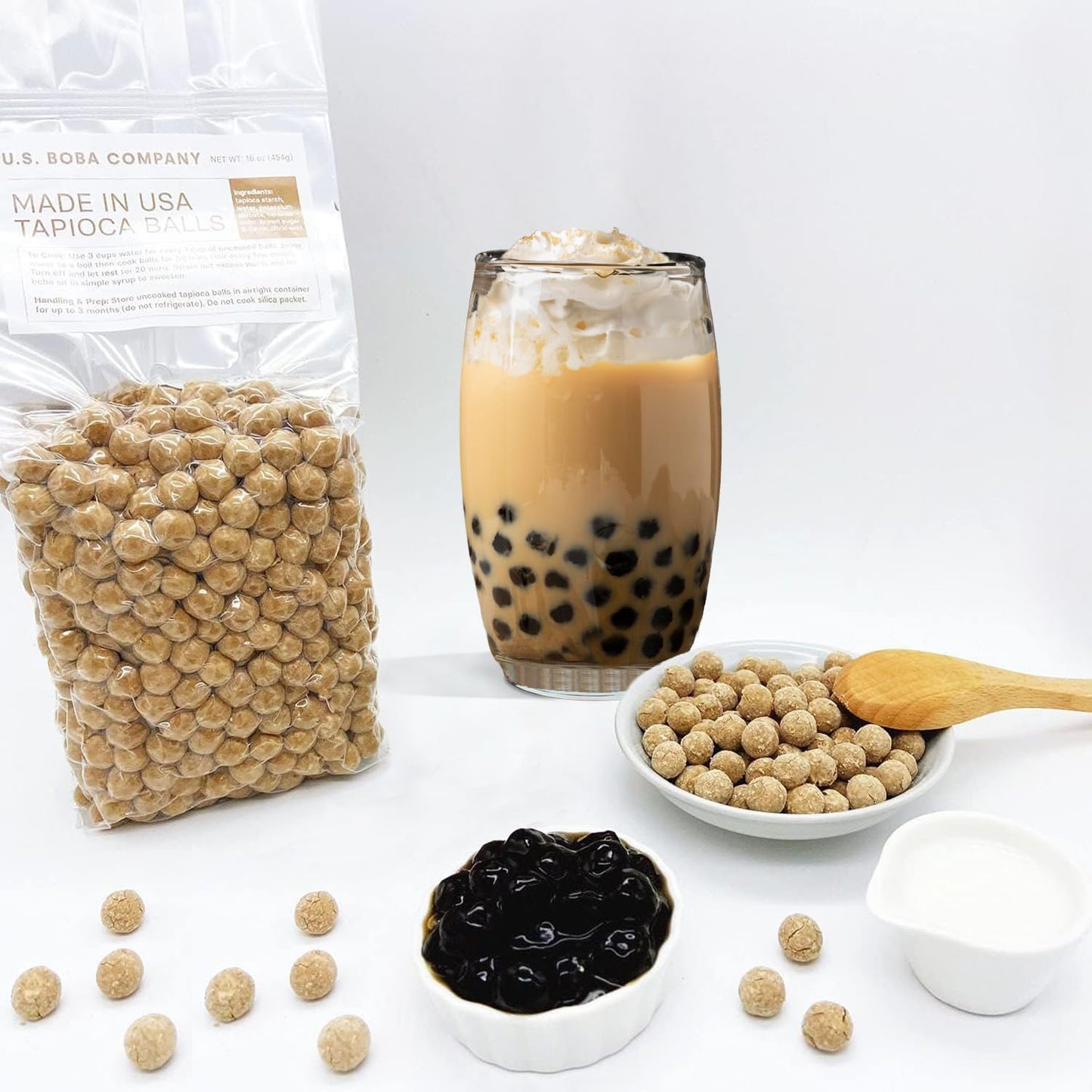 US Boba Co Unsweetened Tapioca Pearl, Easy to Cook, Tapioca Boba Balls for Tea Milk, Coffee & Dessert Topping, Fresh Made in USA, Brown Sugar Flavor, 1 Pound (Pack of 2)