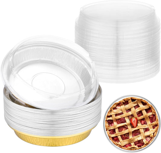 EUSOAR Gold Cupcake Liners, 25pcs 10oz/275ml Creme Brulee Cups Cupcake Liners Holiday, Round Aluminum Muffin Pans with Lids Flan Bread Pie Tart Brownie Holders for Bakery Wedding Birthday Party