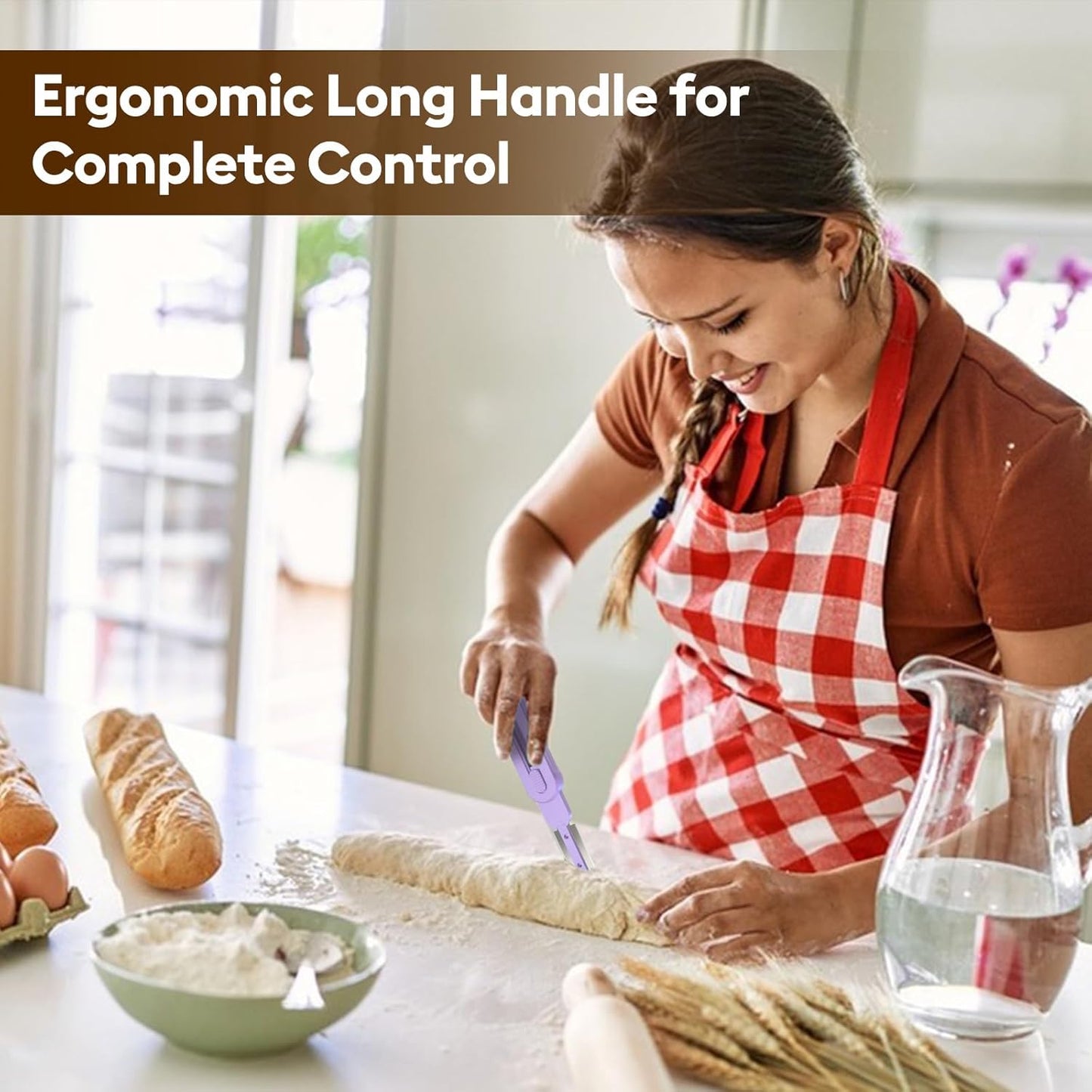 MOJOHAND Bread lame for Dough, Magnetic & Reusable Bread Lame Dough Scoring Tool, Anti-Slip Handle with Long Retractable Razor blades, Sourdough Scoring tool for Bread Making (Purple)