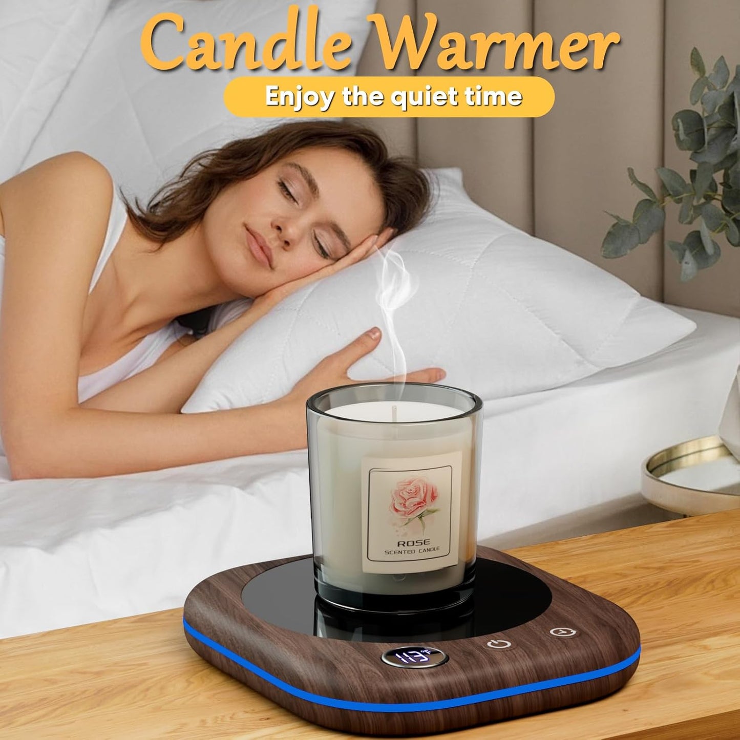 Mug Warmer Upgraded,Coffee Mug Warmer for Desk LEDs Light 3 Temp Settings (113-167°F) 1-12H Timer 4 H Auto Shut Off Beverage Cup Candle Warmer for Coffee Tea Milk(Wood Grain)