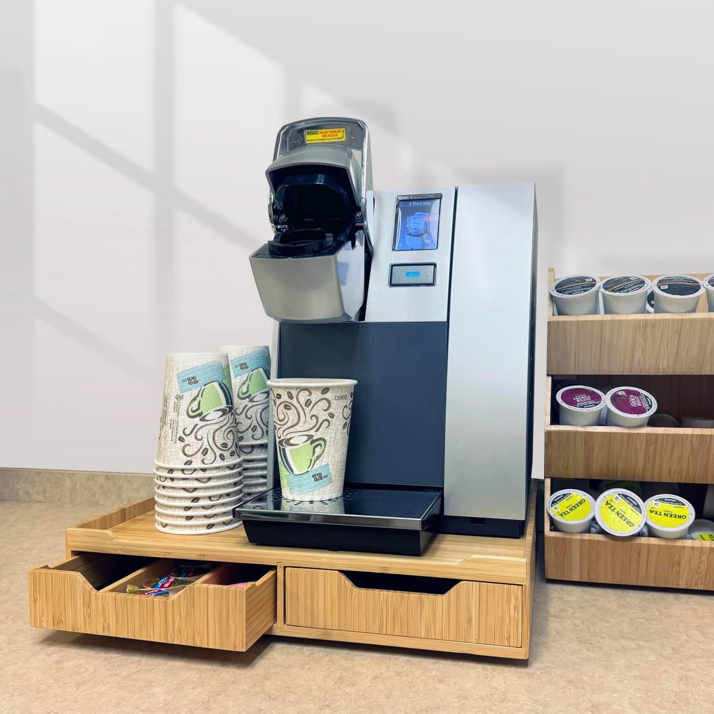 Mobilevision Bamboo Drawer & Large Sliding Tray for K-Cup & Espresso Pod Storage Organize Coffee Maker & countertop appliances for Kitchen & Office Break Rooms