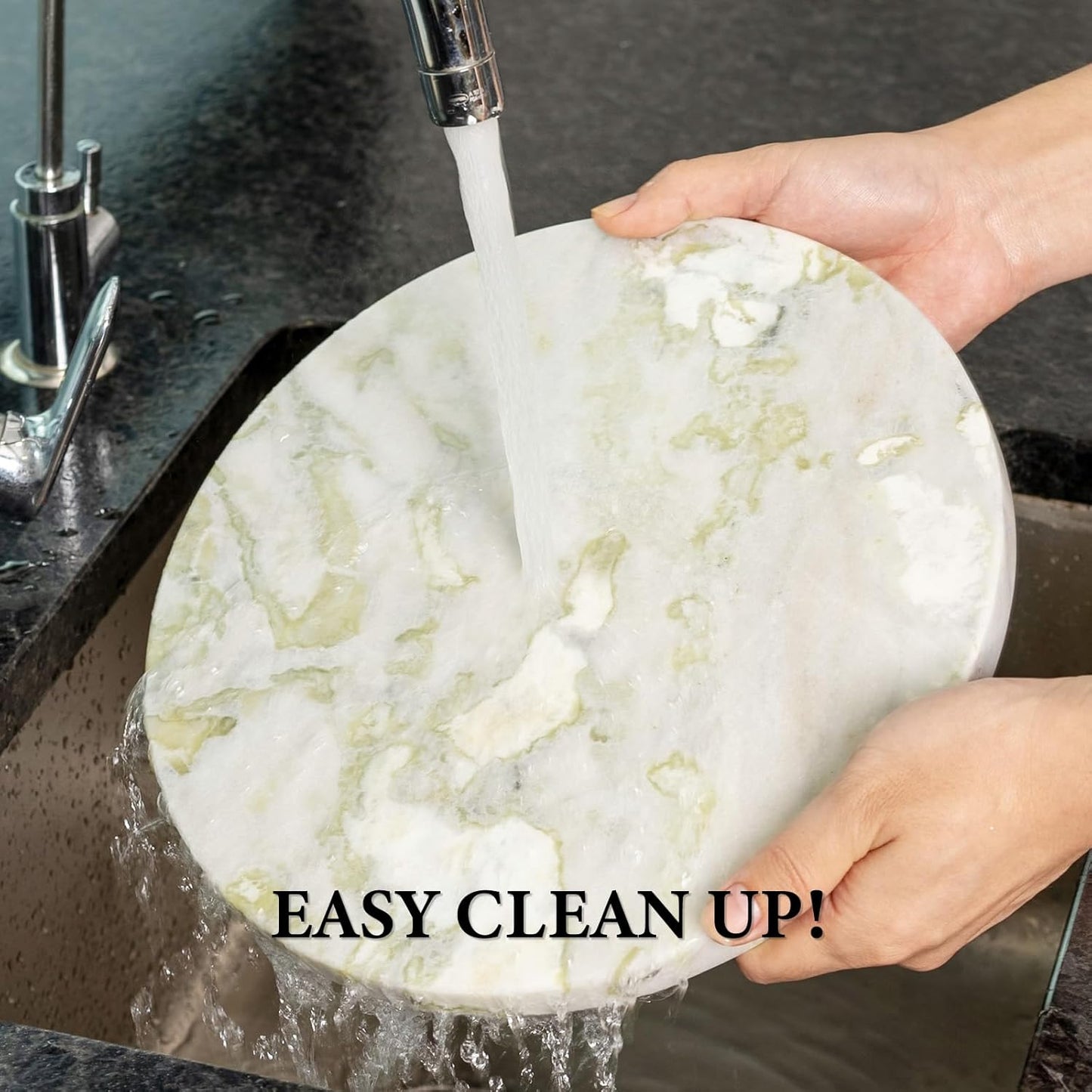 Koville African Natural Marble Cutting Board for Kitchen, 11inch Round Hand Crafted Marble Slab for Cheese, Charcuterie, Pastry Board - Wedding Gift, House Warming Gift