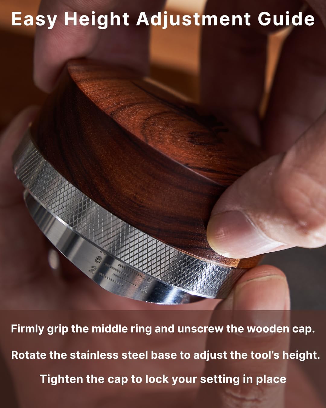 51mm Espresso Distributor Tool KNODOS Rosewood Coffee Distributor Stainless Steel 51 mm Distribution Tool Leveler with Adjustable Depth Premium Espresso Machine Accessories