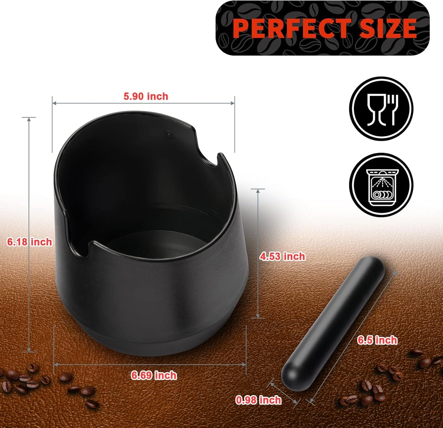 Espresso Knock Box - 5.8 Inch Coffee Knock Box Espresso, Shock-absorbent espresso grounds knock box with Removable Knock Bar and Non-Slip Base for easy coffee ground disposal(Round)