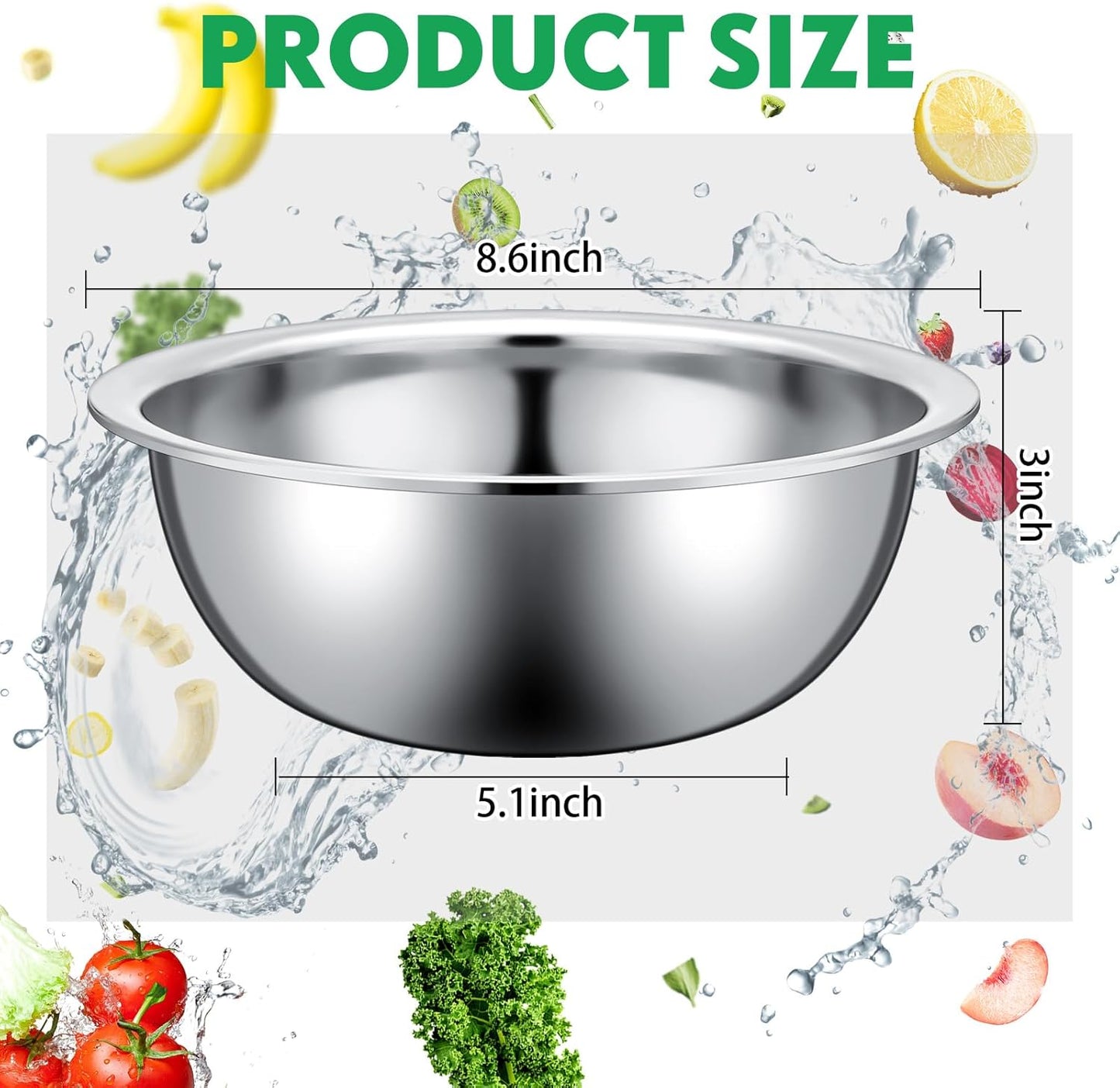 Pinkunn Set of 12 Stainless Steel Mixing Bowls, Nesting Metal Prep Salad Bowl Bulk Kitchen Large Reusable Baking Food Container for Hotel Restaurant Home Cooking, Silver(8.66 x 3 Inch)