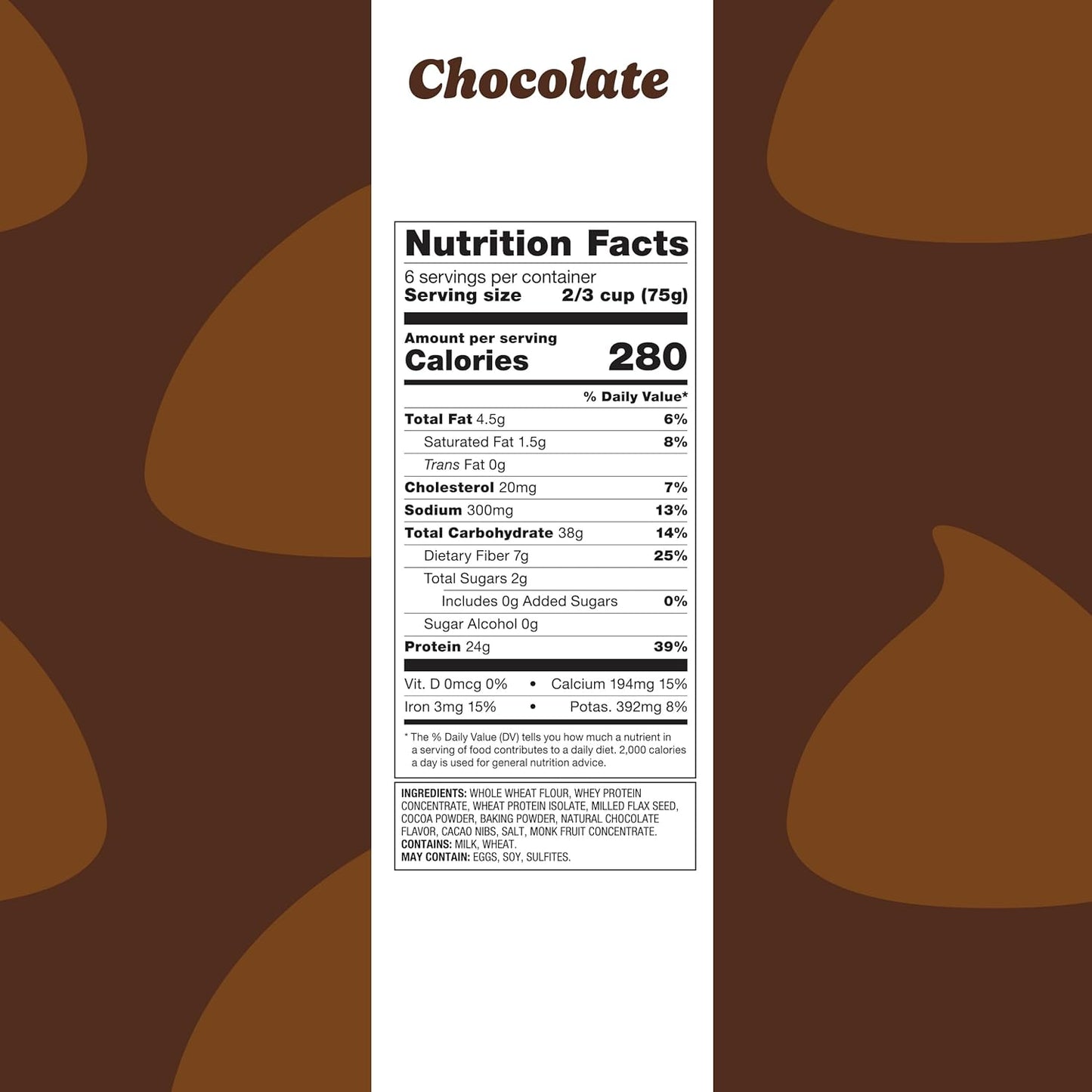 Flourish Protein Pancake & Waffle Mix, with Whey Protein & Flax Seed, No Added Sugar, High in Protein & Fiber - Just Add Water - Chocolate Flavour, 430g (3 Pack) - Made in Canada