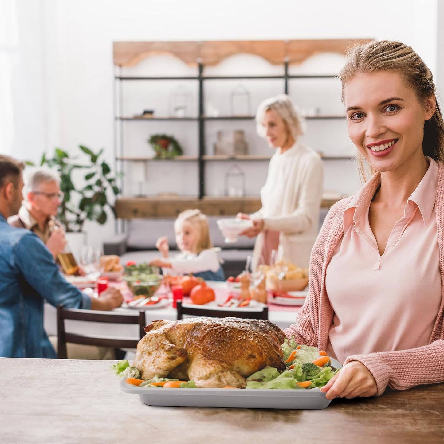 Silicone Baking Mold, Detroit Style Pizza Pan, Rectangular Baking Dish with Handles, Compatible with Fancy Panz, for Lasagna, Cake, Brownie or Family Dinner, 12.6 x 9.8 x 2.1 Inch (2 Pack, Grey)