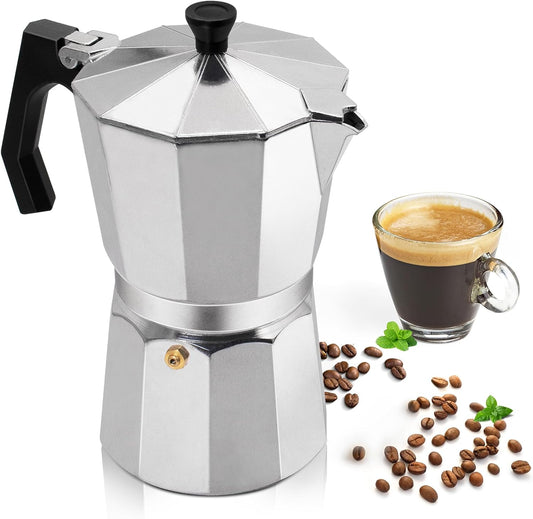Aluminum 9 Cup 450ml Moka Pot Express Coffee Maker Stovetop Espresso Percolator Coffeemaker Italian Classic Style Brewing Greca Cafe Mocha Machine for Cafeteras Lover Camping Travel and Home Use 15oz