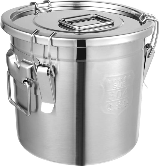 PERFERATE 304 Stainless Steel Airtight Canister 6L/12L Food Storage Bucket with Lids and Sturdy Locking Clamp Metal Cereal Rice Storage Container for Flour, Coffee Bean, Sugar, Cookie (6L)