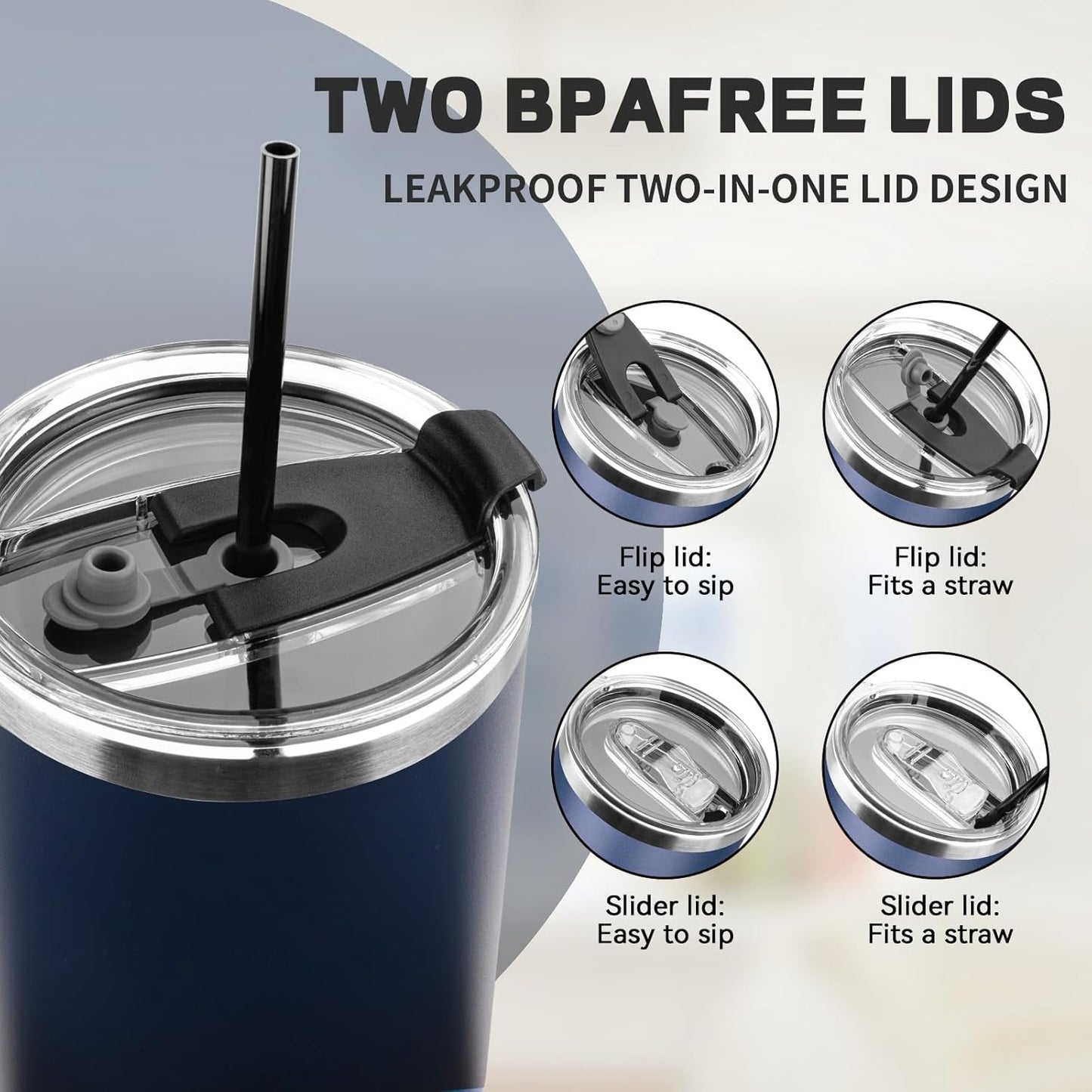 40 oz Tumbler with Lids and Straws, Stainless Steel Insulated Coffee Tumbler, Double Wall Vacuum Insulated Travel Mug Cup, Leakproof Thermal Coffee Cup for Hot and Cold Drinks (Indigo Black)
