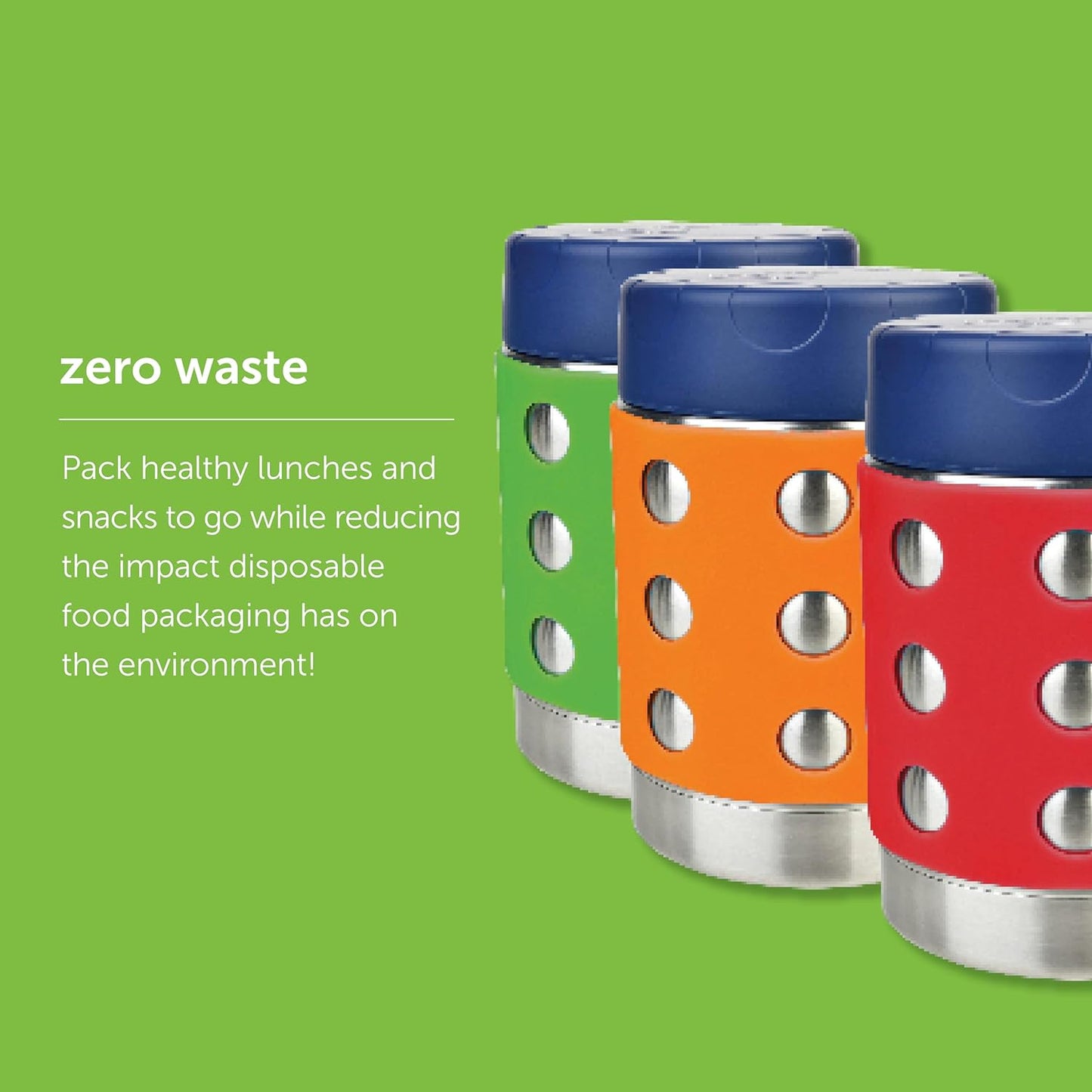 LunchBots Thermal 12 oz Triple Insulated Thermos - Hot 6 Hours or Cold 12 Hours - Leak Proof Thermos Soup Jar - All Stainless Interior - Navy Lid - Green Dots