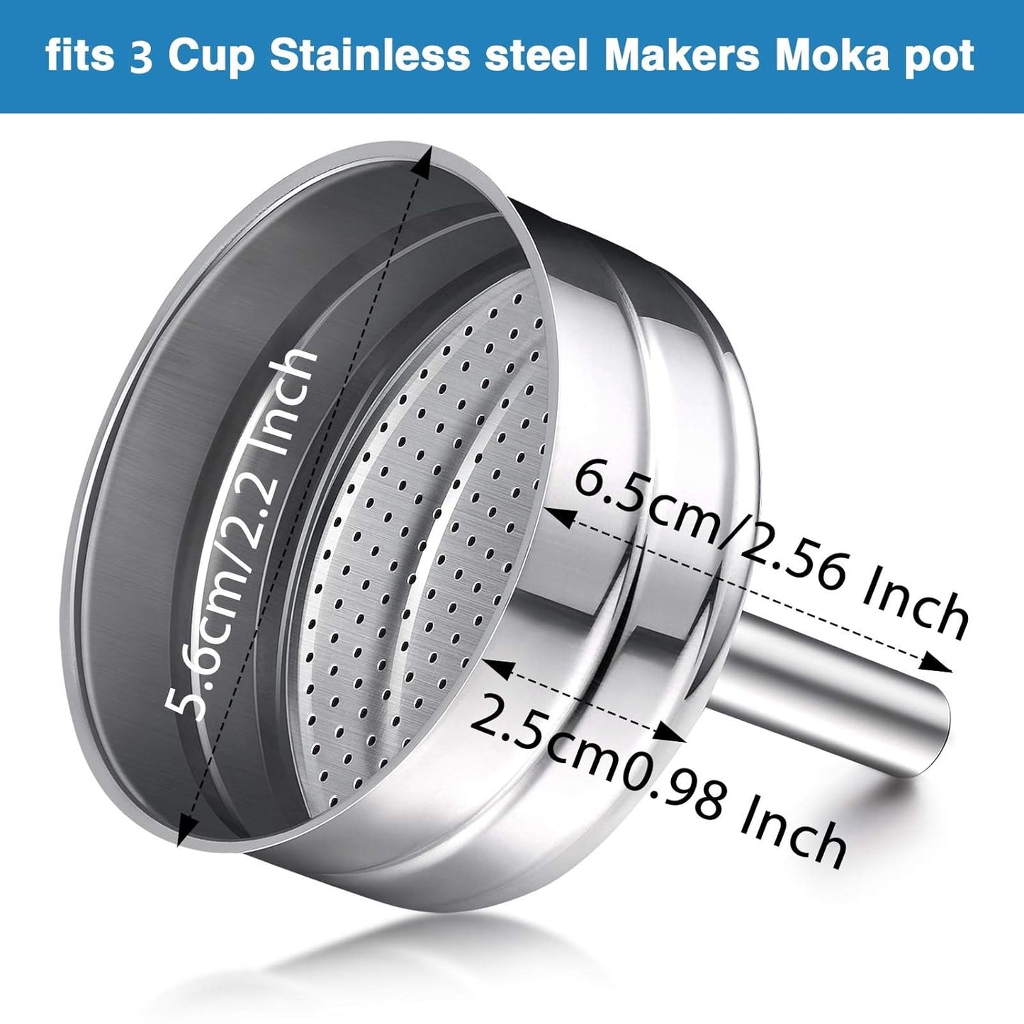 Moka Express Replacement Funnel Kit, 3 Packs Gasket Seals, 1 Stainless Steel Funnel with 1 Pack Stainless Filter (3-Cup)