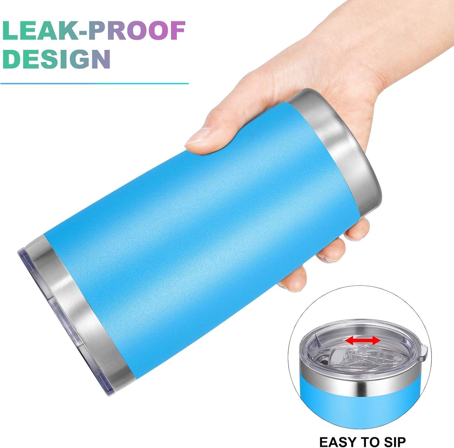 VEGOND 20oz Tumbler with Lid and Straw Stainless Steel Tumbler Cup Bulk Vacuum Insulated Double Wall Travel Coffee Mug Powder Coated Coffee Cup(Sky Blue 12 Pack