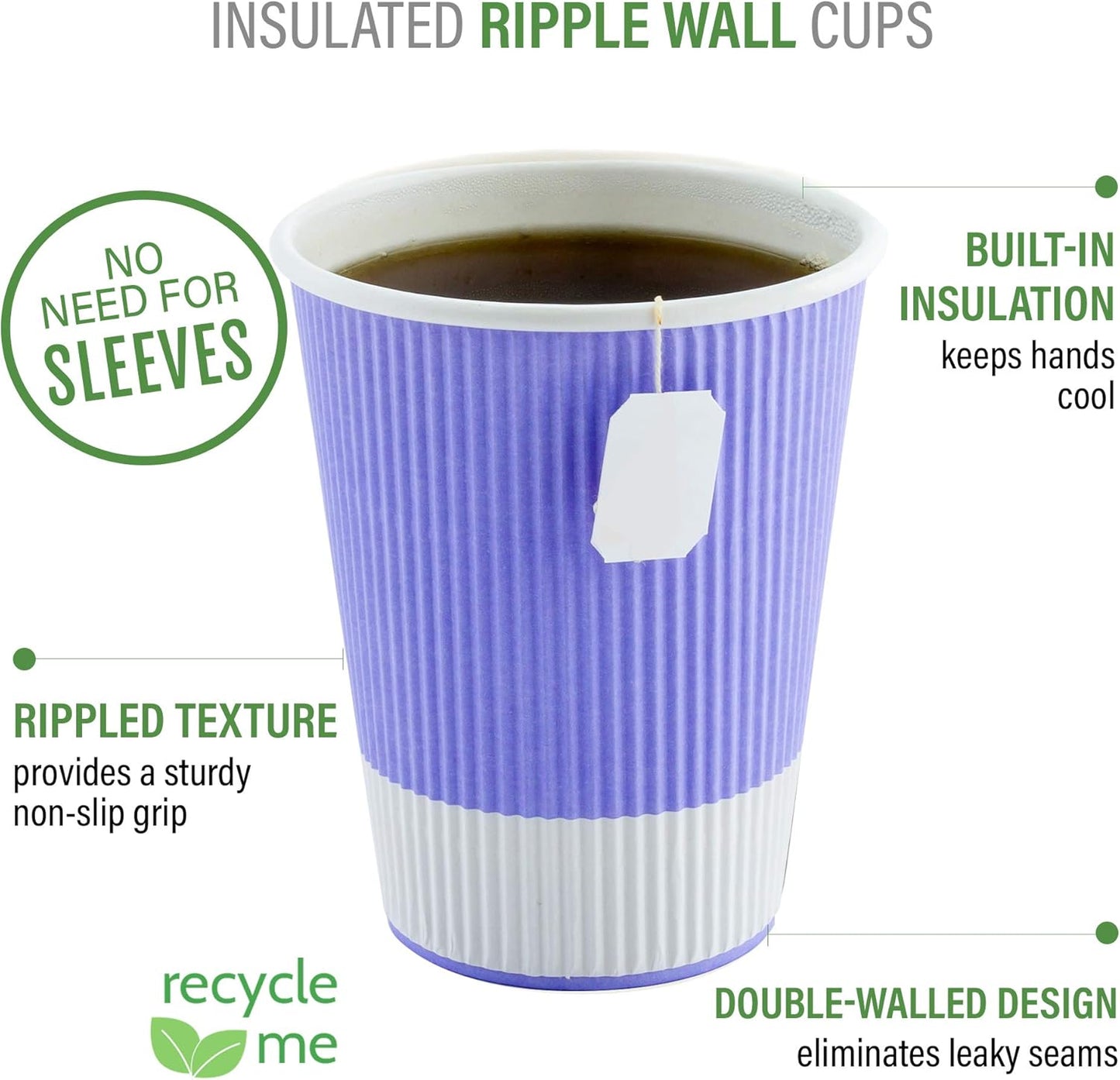 Restaurantware 16 Ounce Paper Cups Pack of 25 Ripple Wall Disposable Cups â€“ Leakproof, Recyclable, Light Purple Insulated Hot Beverage Holders with Matching Lids Available for Purchase Separately