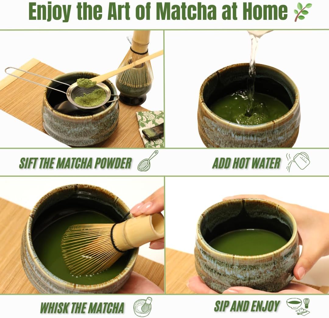 Annie & Mia Design Matcha Whisk Set (9pcs), Japanese Tea Matcha Set includes Ceramic Matcha Bowl, Bamboo Matcha Whisk(chasen), Ceramic Matcha Whisk holder, Bamboo Matcha Scoop (chashaku). Blue color