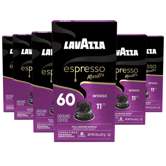 Lavazza Espresso Maestro Intenso Aluminum Capsules Compatible with Nespresso* Original Machines, Medium-Dark Espresso Roast, Arabica and Robusta (60 Capsules)