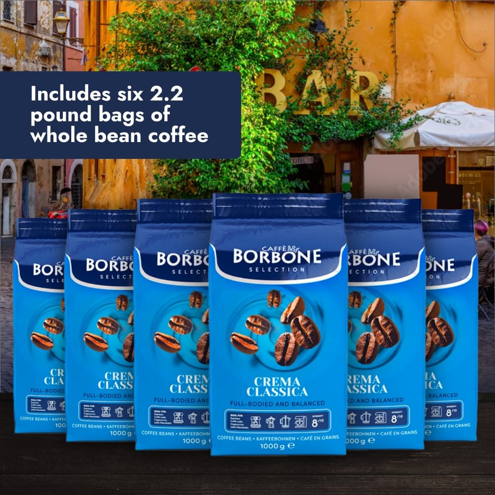 Caffè Borbone Whole Bean Coffee, Crema Classica, Medium Roast, Arabica and Robusta Blend - Roasted and Freshly Packaged in Italy - 2.2 Pound Bag (pack of 6)