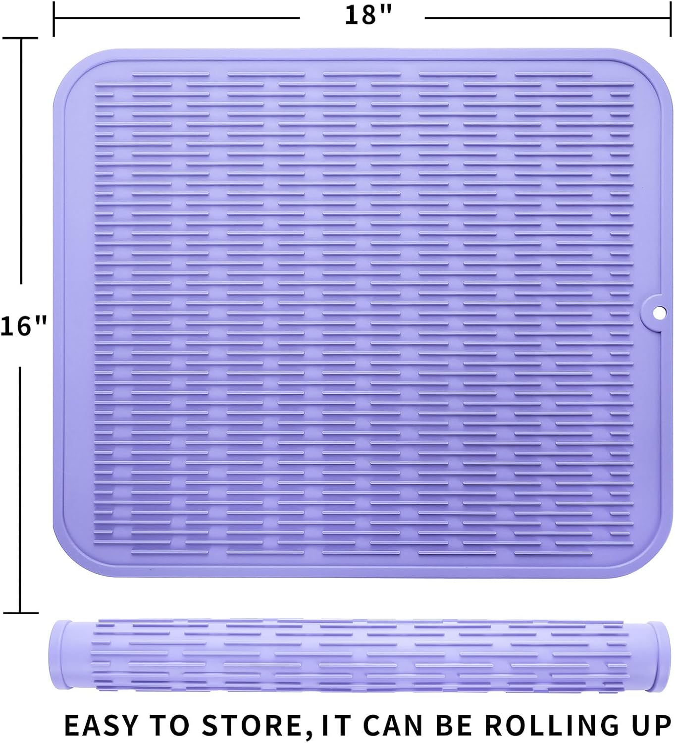 Silicone Dish Drying Mat for Multiple Usage,Easy clean,Eco-friendly,Heat-resistant Silicone Mat for Kitchen Counter or Sink,Refrigerator or Drawer Liner Light Purple XL 18 inches x 16 inches