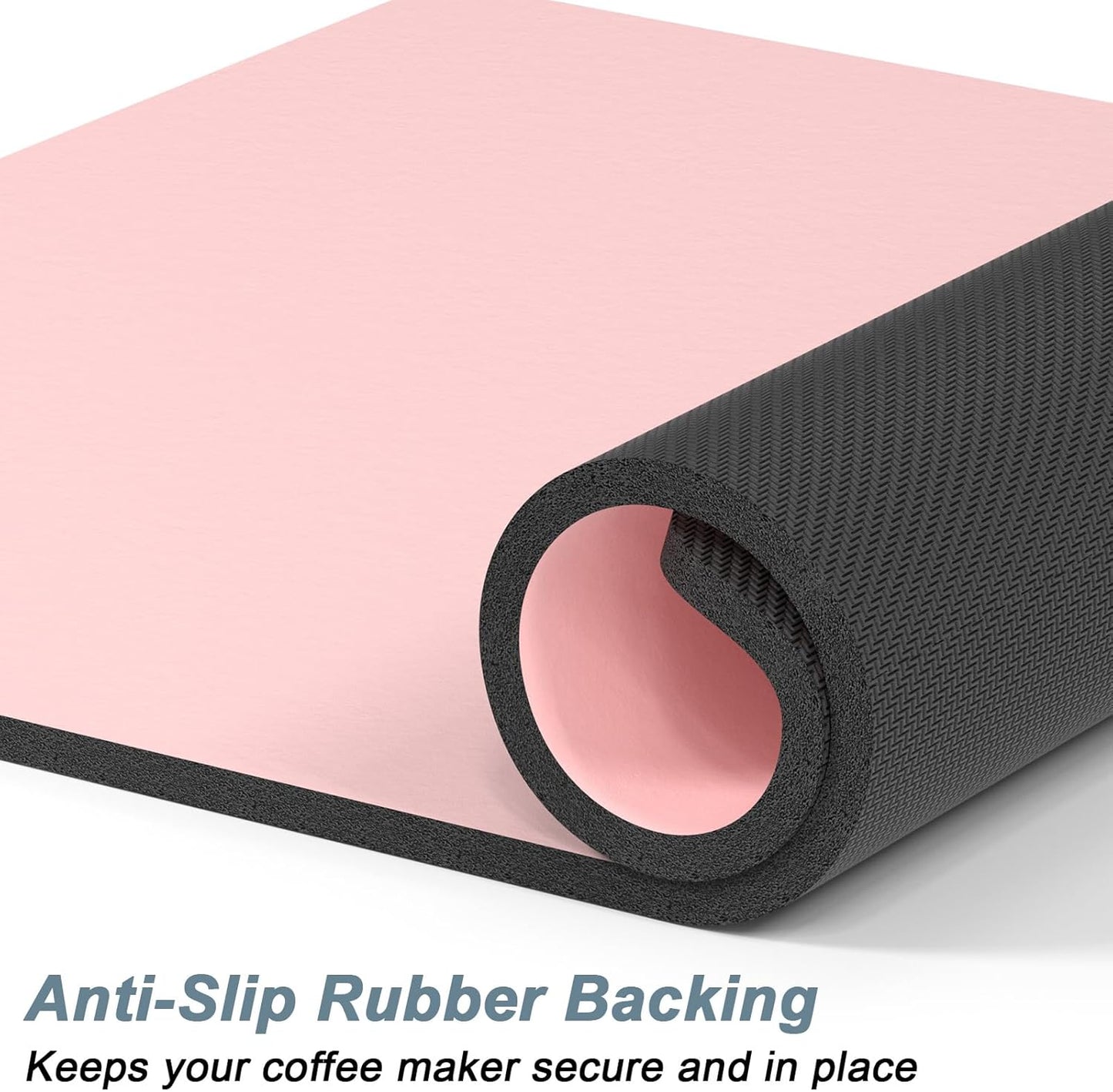 Rnivvi Coffee Mat, 12" x 19" 3MM Coffee Bar Mats for Espresso Machine Station Accessories and Organizer, Hide Stain Rubber Backed Absorbent Dish Drying Pad for Kitchen Counter, Cute Bar Decor Pad,Pink