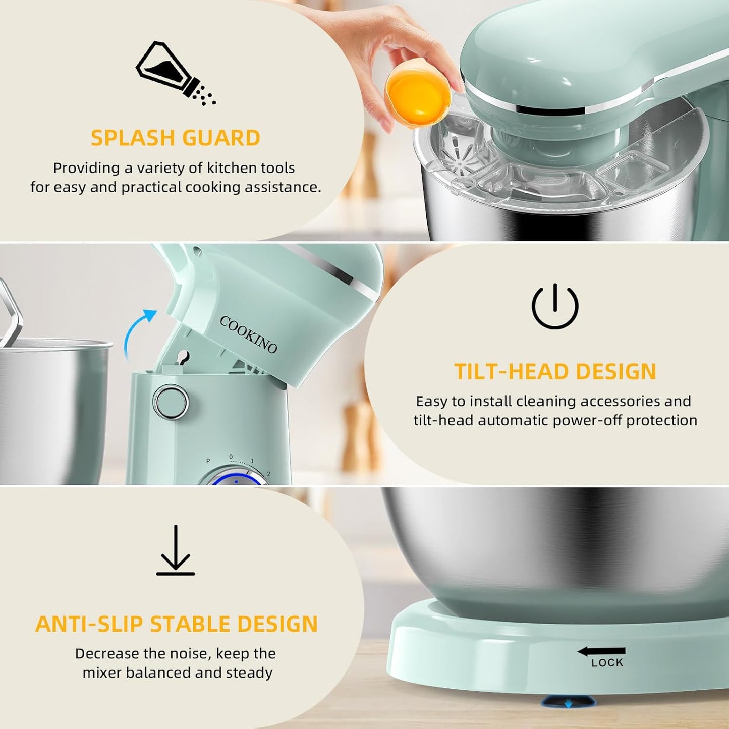 Electric Stand Mixer, 10 Speeds Tilt-Head Food Mixer, 3-IN-1 Kitchen Mixer for Daily Cooks with Dishwasher-Safe 6.5 QT Bowl,Dough Hook, Beater, Whisk (Agave Green)