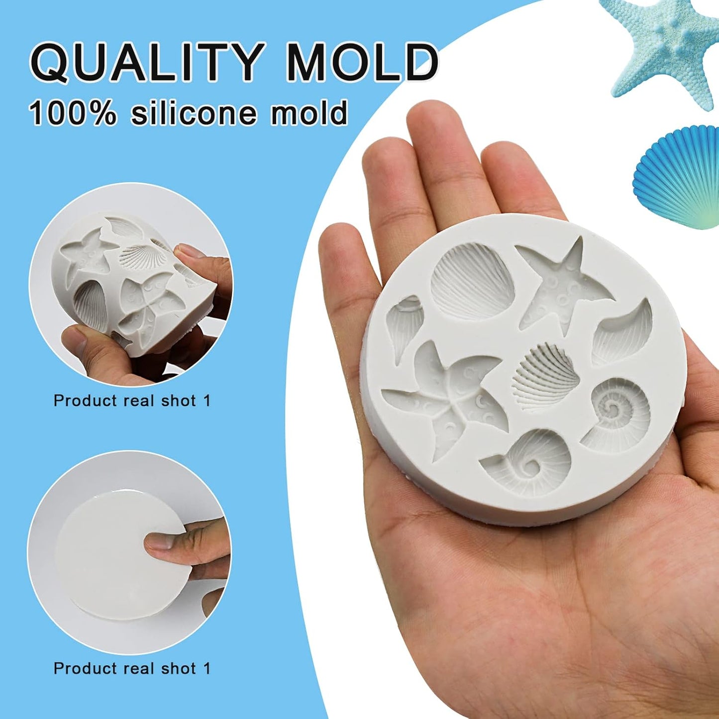 MEMOVAN Under the Sea Silicone Mold 3pcs Marine Fondant Cake Mold Seashell Conch Starfish Silicone Baking Mold for Under the Sea Ocean Chocolate Candy Cake Decoration Polymer Clay Gum Paste Craft