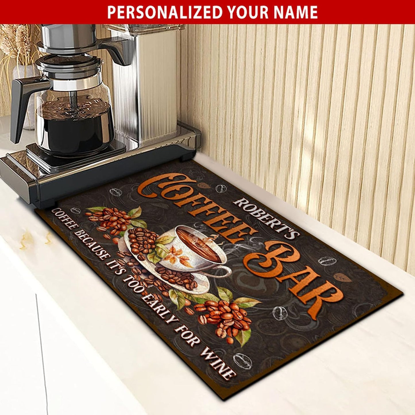 THUYPT Personalized Absorbent Coffee Mat for Counter, Coffee Drying Mat Coffee Bar Accessories, Kitchen Counter Coffee Maker Coffee Station Decoration (06)
