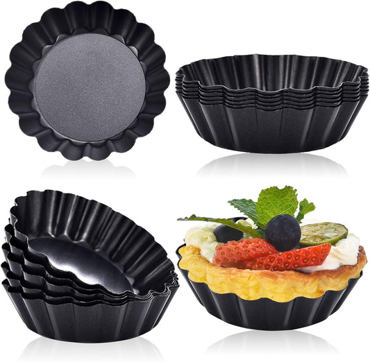 DATANYA 24Packs Mini Tart Pans 3 Inch with Removable Botttom, Carbon Steel Fluted Tart Tin Shell Mold Round Nonstick 3'' Quiche Pans for Pies, Mousse Cakes, Dessert Baking