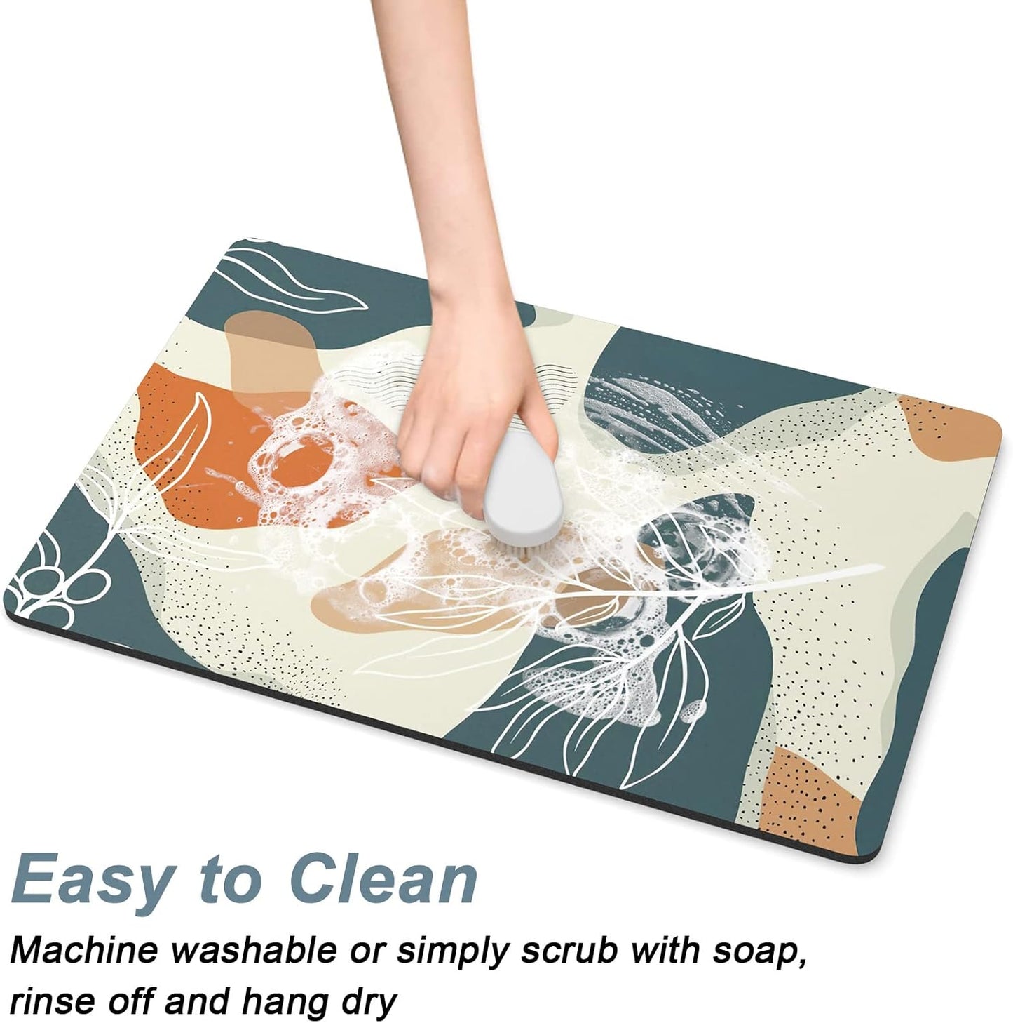 Rnivvi Coffee Mat, 16" x 24" Cute Boho Theme Coffee Bar Mats for Espresso Machine Station Accessories and Organizer, Hide Stain Rubber Backed Absorbent Dish Drying Pad for Kitchen Counter, Leaves