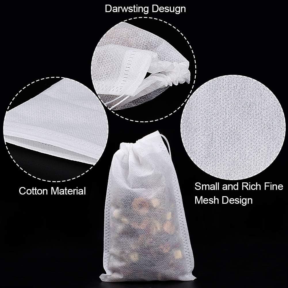 Fenshine 100Pcs Large Tea Bag - Disposable Empty Tea Filter Bags No Mess Mesh Bags with Drawstring for Concentrate/Iced Coffee, Herb, Loose Leaf Tea