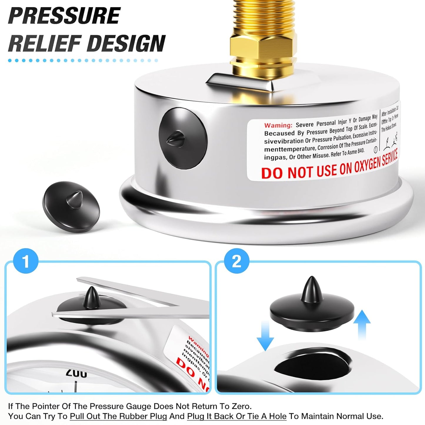 MEANLIN MEASURE -30inHG~0Psi Stainless Steel 1/4" NPT 2.5" FACE DIAL,Vacuum Liquid Filled Pressure Gauge,Single Scale, WOG Water Oil Air, Back Mount, with 1/2" NPT and 3/8" NPT Hex Bushing