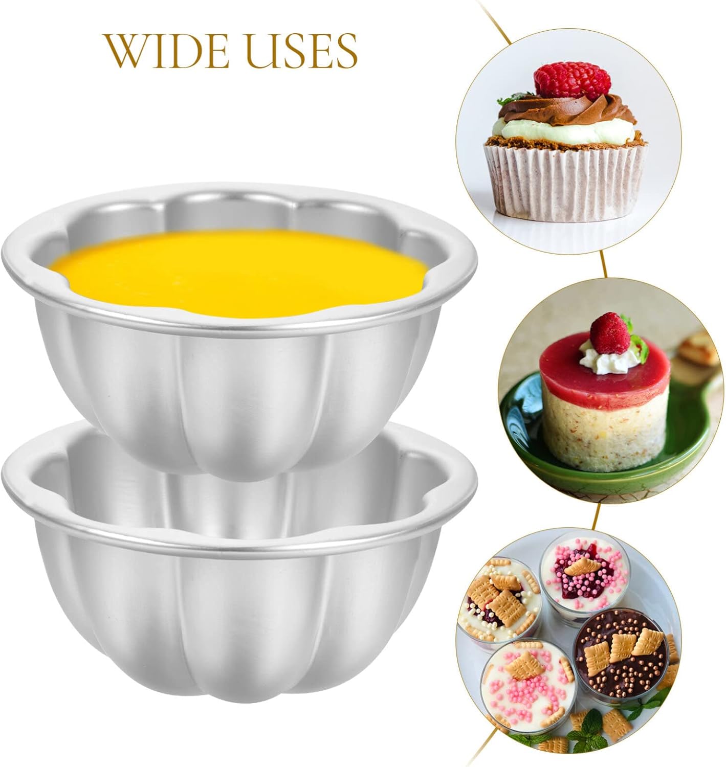 6pcs Egg Tart Molds Muffin Tin Pans Mini Single Cupcake Baking Molds Flower Shaped Aluminum Alloy Pudding Cups for Kitchen Cooking 9.5cm Cake Stencil