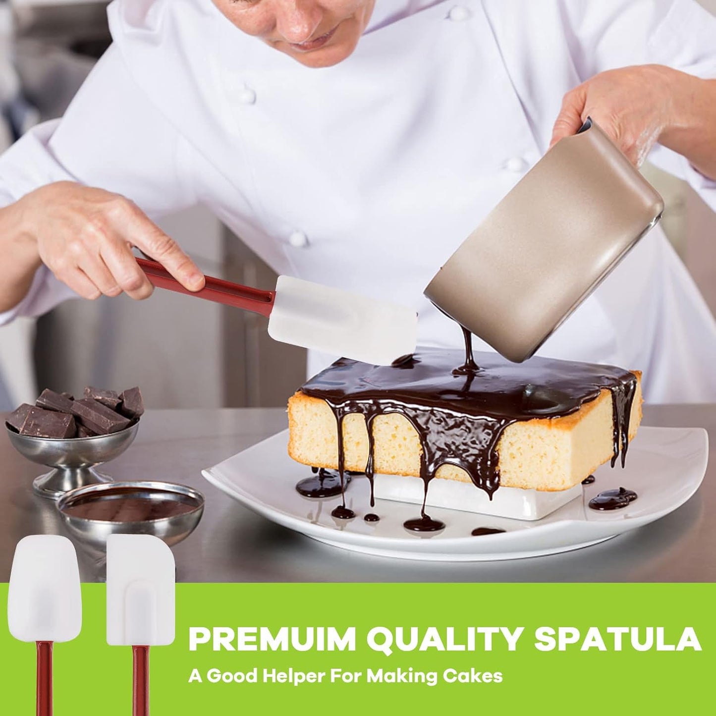 Silicone Rubber Spatula Set of 3, High Heat Set, Commercial Rubber Spatula (1 Spoonula + 2 Scrapers (9.5 Inches))