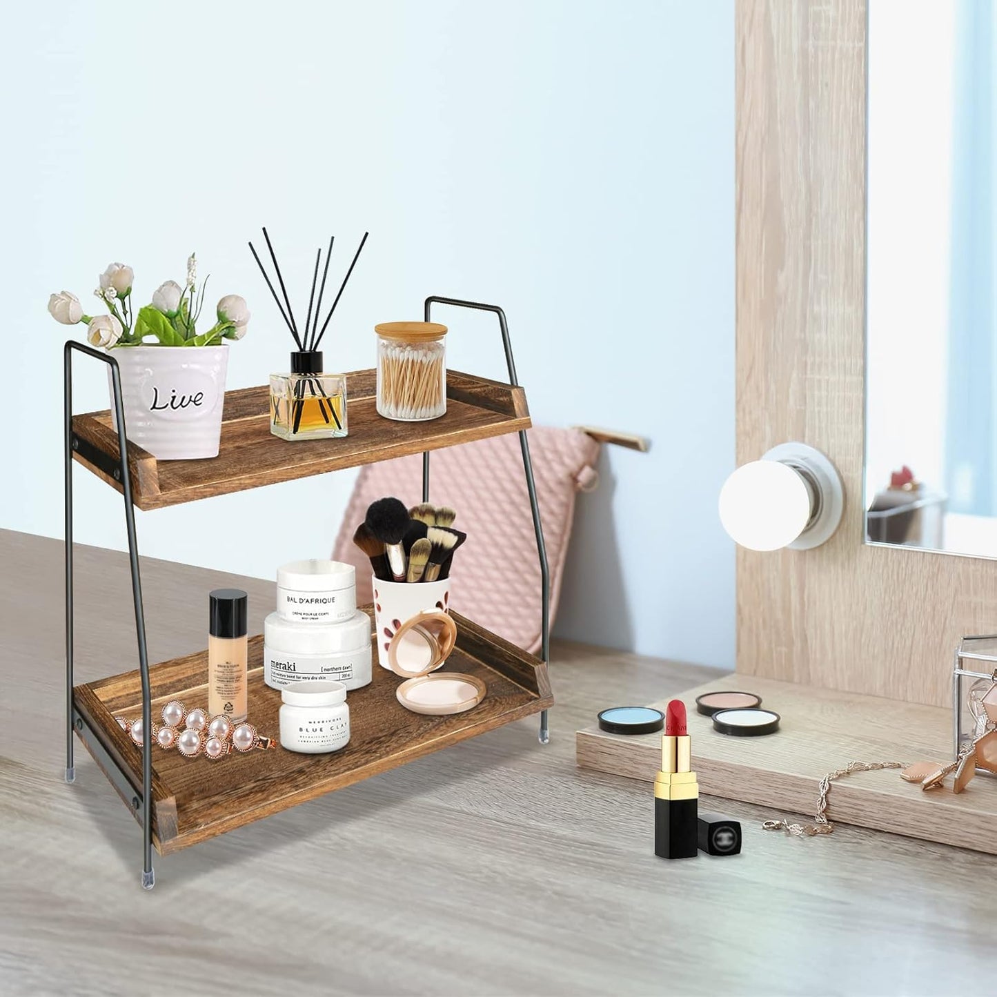 Yusepure Coffee Bar Accessories and Organizer Countertop, Coffee Station Organizer Kitchen Counter Shelf Organizer,Coffee Condiment Storage,Cup Lid Holder Countertop Shelf for Bathroom (Dark Brown)