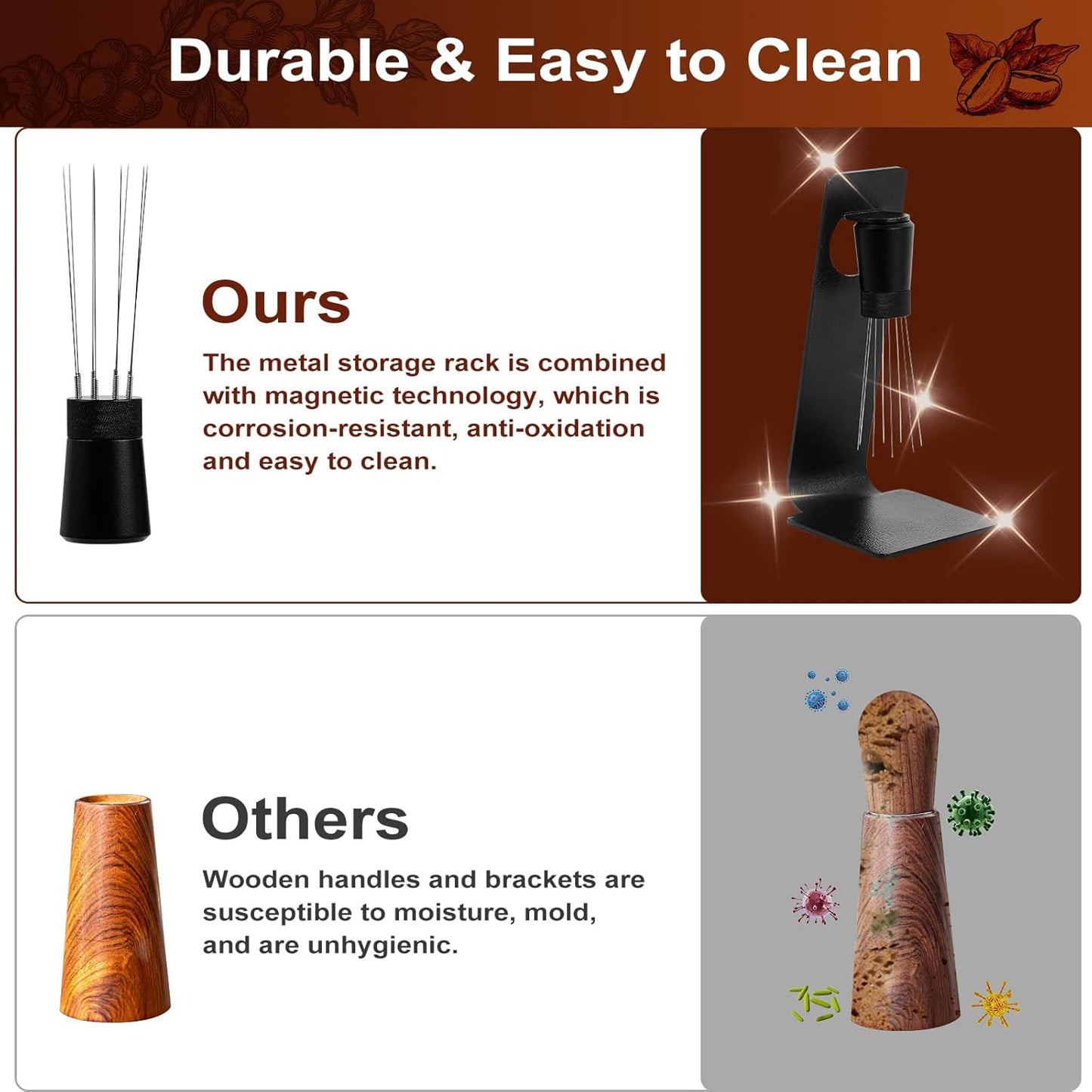 Espresso Accessories Kit 51mm, Coffee Tamper with Spring Loaded Calibration, 316 Stainless WDT Tool with Magnetic Stand and Dosing Funnel Set Fits Espresso Machine Press and 51mm Portafilters