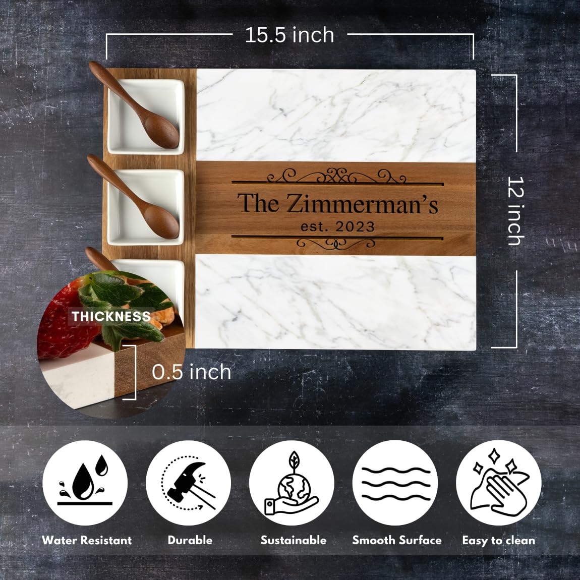 Personalized Charcuterie Board, Marble Cheese Boards for Bridal Shower Gifts, Perfect Housewarming Gifts for Couples, Custom Wedding Gifts, New Home Gift Best for Women