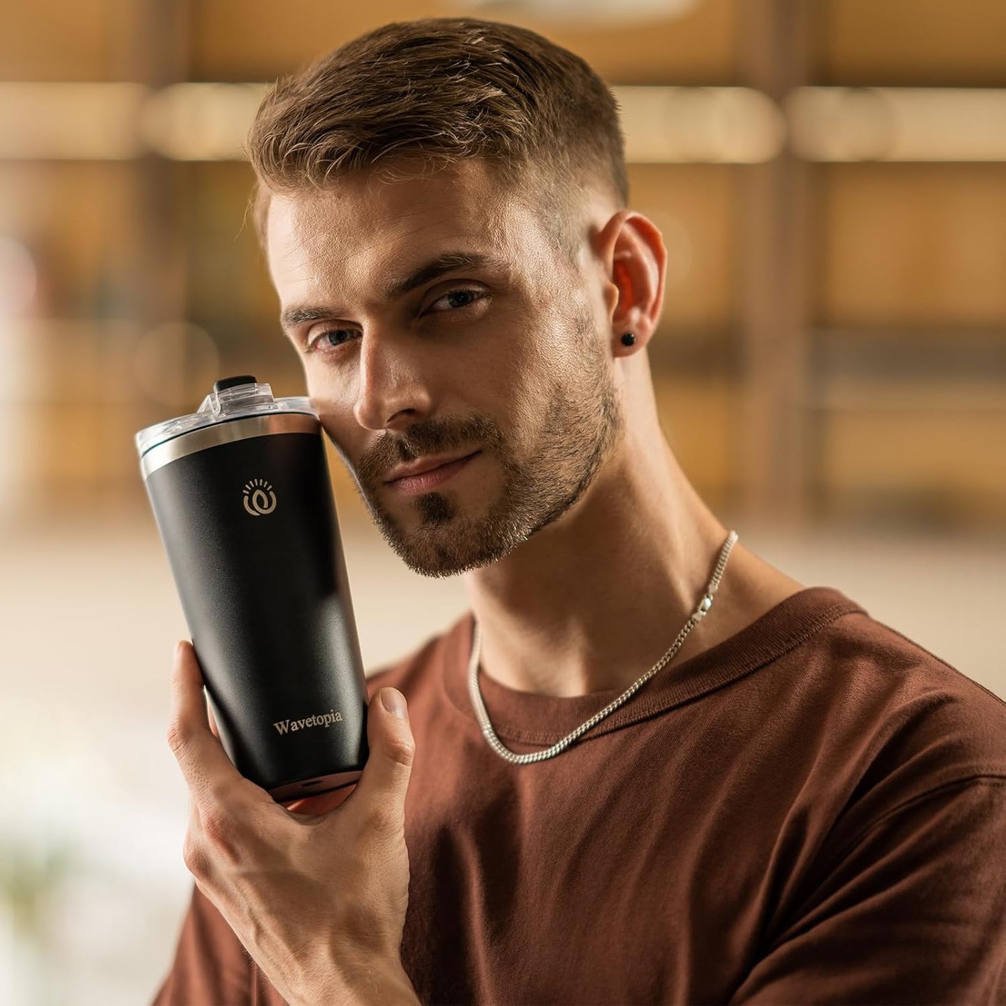 Insulated Coffee Mug with Lid, Reusable Stainless Steel Travel Coffee Cup, 16 Oz Double Wall Vacuum Spill Proof Tumbler Cups for Men and Women Hot & Cold Drinks（Aegean）