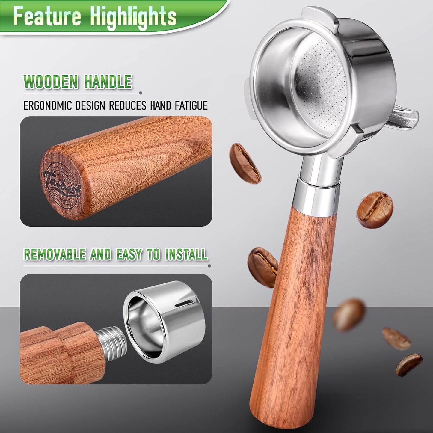 54mm Portafilter for Breville BES870/878/880 Series, Dual Spout Espresso Handle with Siam Rosewood Grip & 304 Stainless Steel Basket