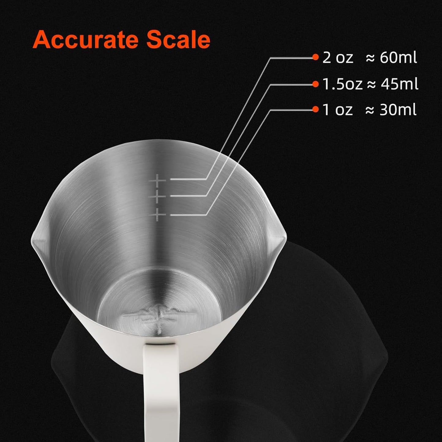 MHW-3BOMBER Espresso Measuring Cups, Double Spouts Stainless Steel Espresso Pour Cup, Espresso Shot Cups with Handle Scale, Metal Measuring Cups with V-Shaped Mouth, 3.4OZ/100ML Black G5148B-OS