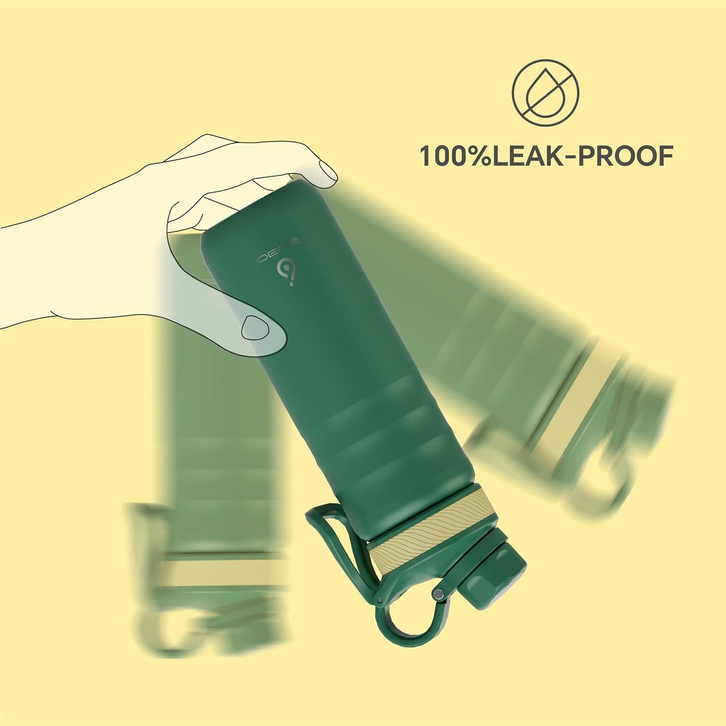 IDEUS Insulated Stainless Steel Water Bottle with 2 Leak-Proof Lids, Thermal Water Flask for Hiking Biking, 24oz, Green