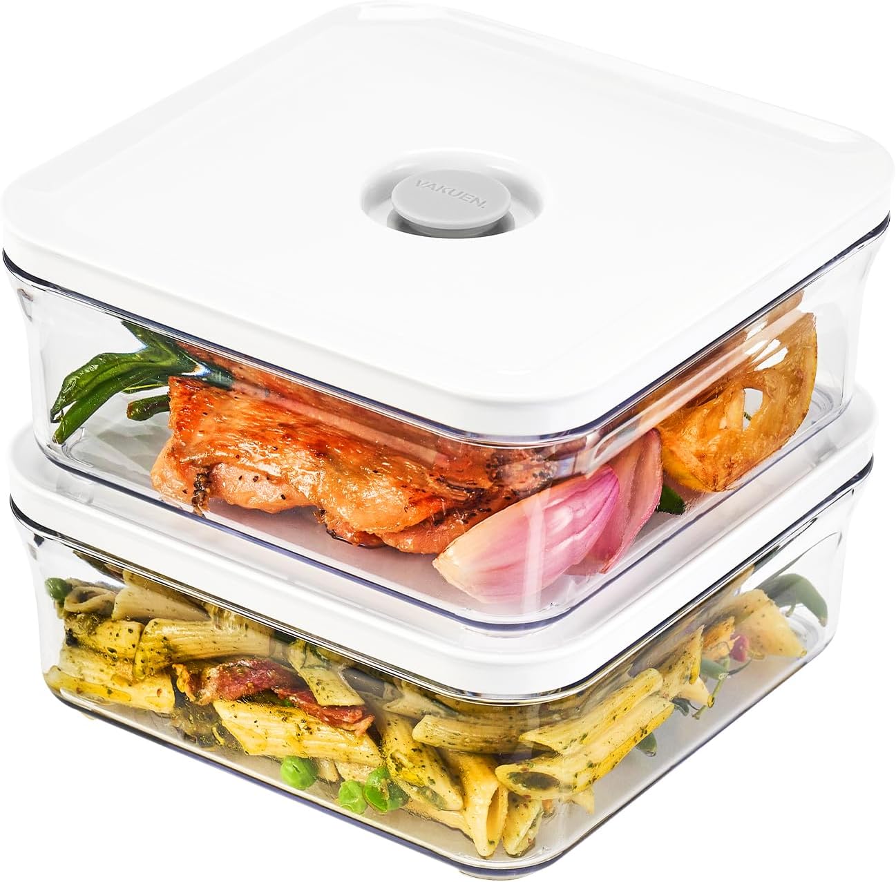 VAKUEN Premium Airtight Food Storage Containers, Mini Square 2pc/set(0.85qt), Smart One-Click Seal Lid, No Hinges, 100% Leak Proof, BPA-FREE, Dishwasher, Freezer & Microwave Safe