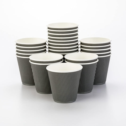 Restaurantware 8 Ounce Double Wall Disposable Coffee Cups, 500 Insulated Gray Paper Tumblers, with Ripple Wall Design, Lids Sold Separately for Hot Drinks like Tea, Hot Chocolate, and More