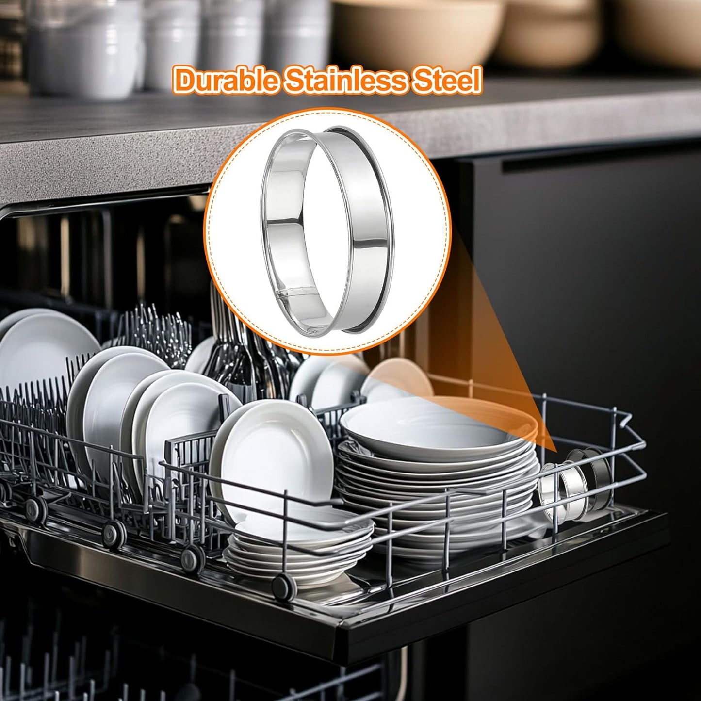 HARFINGTON 6pcs Crumpet Rings 3.94" Nonstick Round Cake Ring Stainless Steel Double Rolled English Pastry Rings for Kitchen Baking Crumpet Dessert, Silver
