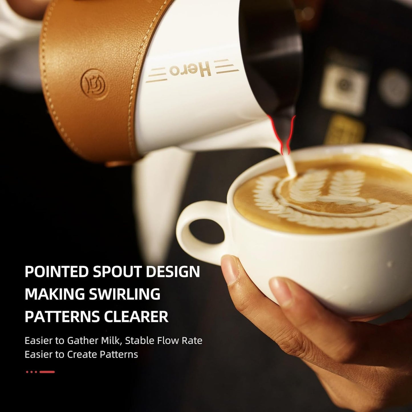 Milk Frothing Pitcher 450ml/16oz 304 Stainless Steel Espresso Steaming Pitcher with PU Leather, Milk Frothing Jug,milk frother cup,Milk Jug Cup,Premium Barista Tools,Latte Art (WHITE,20oz)