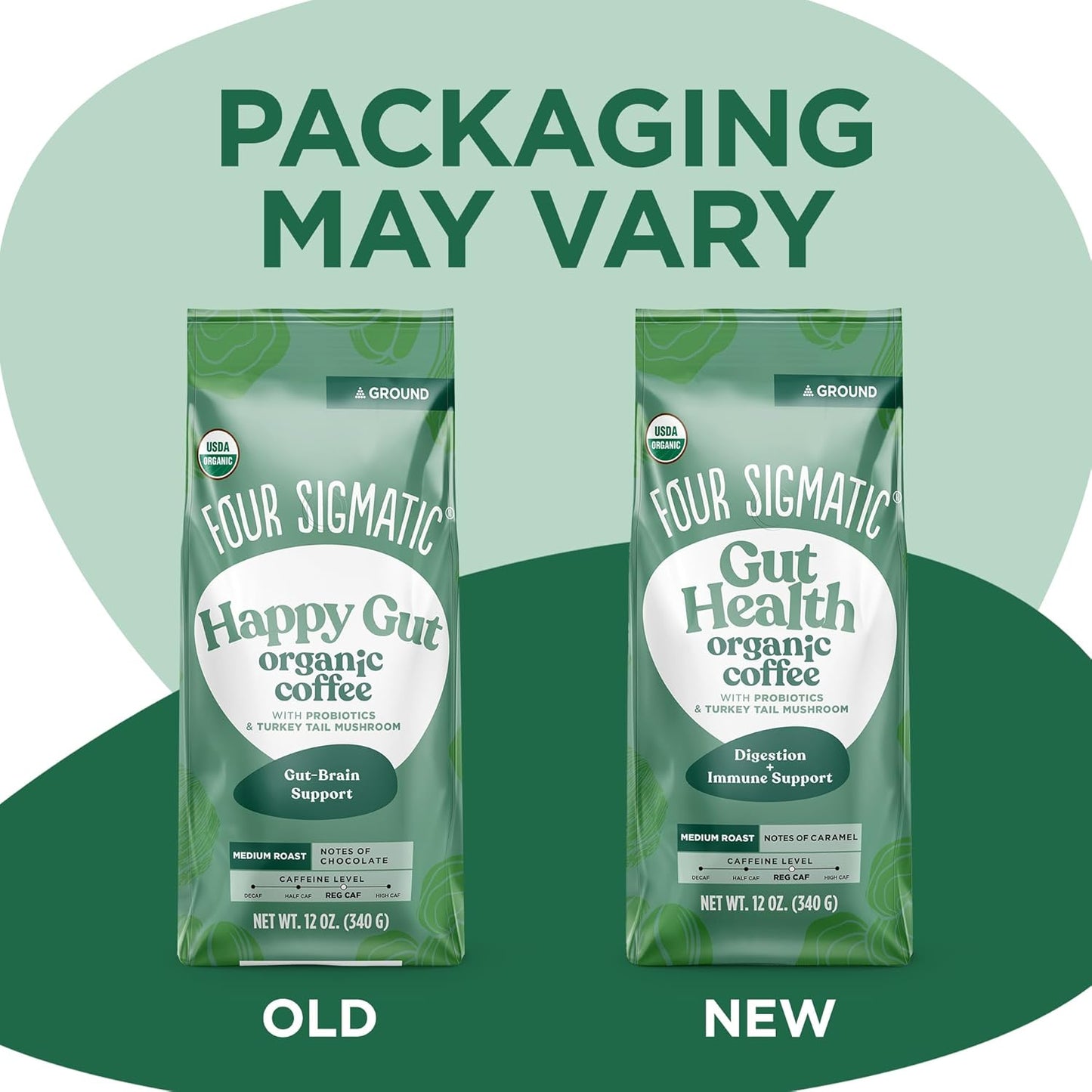 Four Sigmatic Gut Health Organic Ground Coffee | Medium Roast, Immune Boosting Probiotic Mushroom Coffee with Chaga & Turkey Tail for Gut Health & Immune Support | 12oz Bag