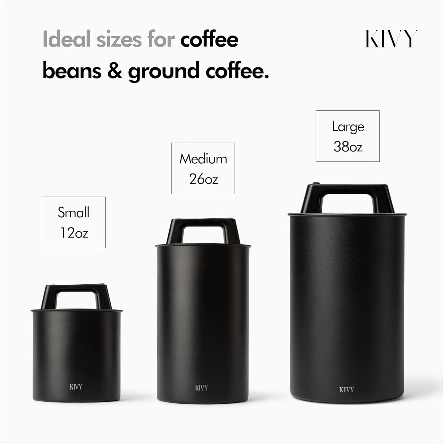 KIVY Vacuum Coffee Canister (Large) - Push Lid Preserves Aroma & Oil - Stainless Steel Airtight Canister - Container for Ground & Coffee Bean Storage - Removes Excess Air