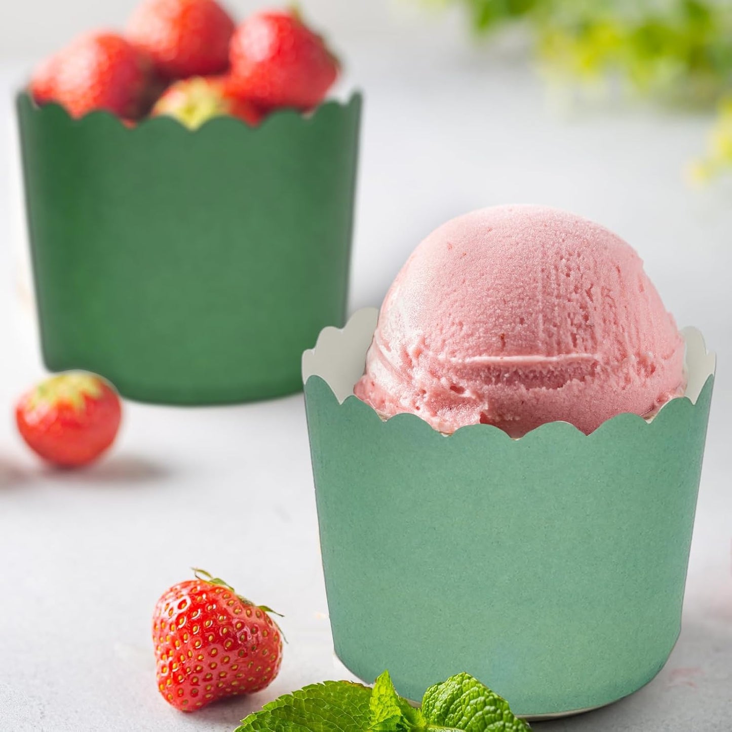 Whaline 120Pcs Sage Green Paper Baking Cups Scalloped Edge Cupcake Wrappers Gradient Green Cupcake Muffin Cases for Wedding Birthday Baby Shower, 3 Colors