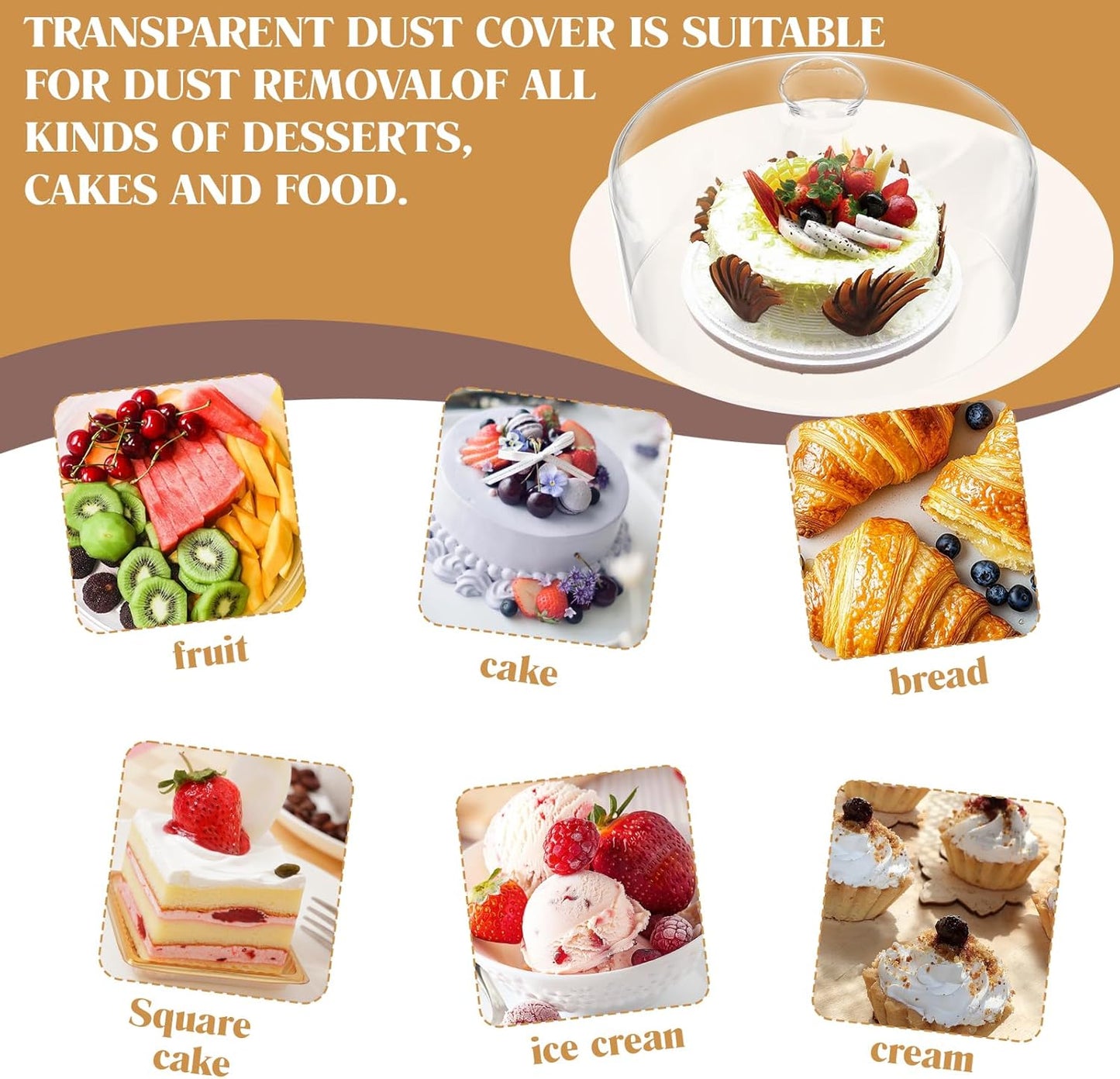 11 Inch Glass Cake Dome Cover, Upgraded Thickened Clear Cake Cover Lid for Cake Stand, Round Cloche Glass Dome for Dessert Plates Display and Protection